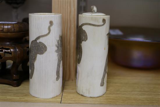 A pair of Meiji ivory tusk vases